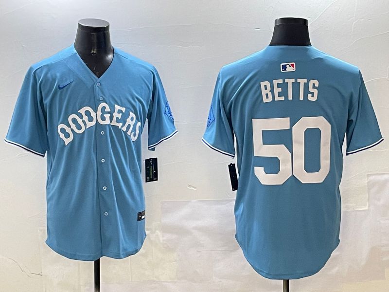 Men Los Angeles Dodgers #50 Betts Light Blue Throwback Game 2025 Nike MLB Jersey style 1
